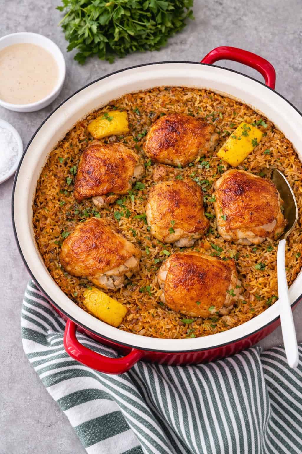 Tahini Rice Lemon and Garlic Tahini Chicken and Rice - Sammy Montgoms