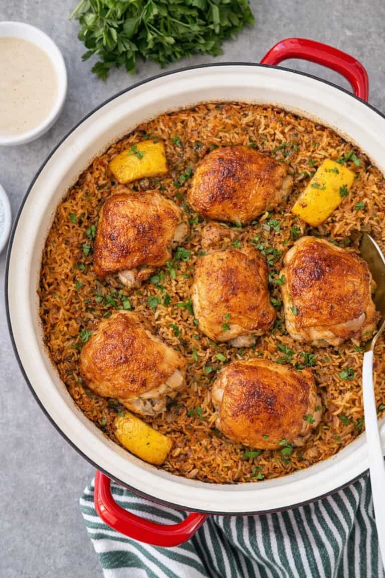 Tahini Rice Lemon and Garlic Tahini Chicken and Rice - Sammy Montgoms