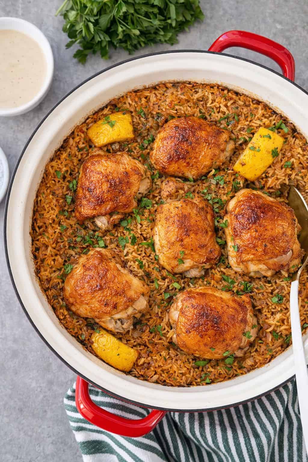 Baked chicken with rice and lemon