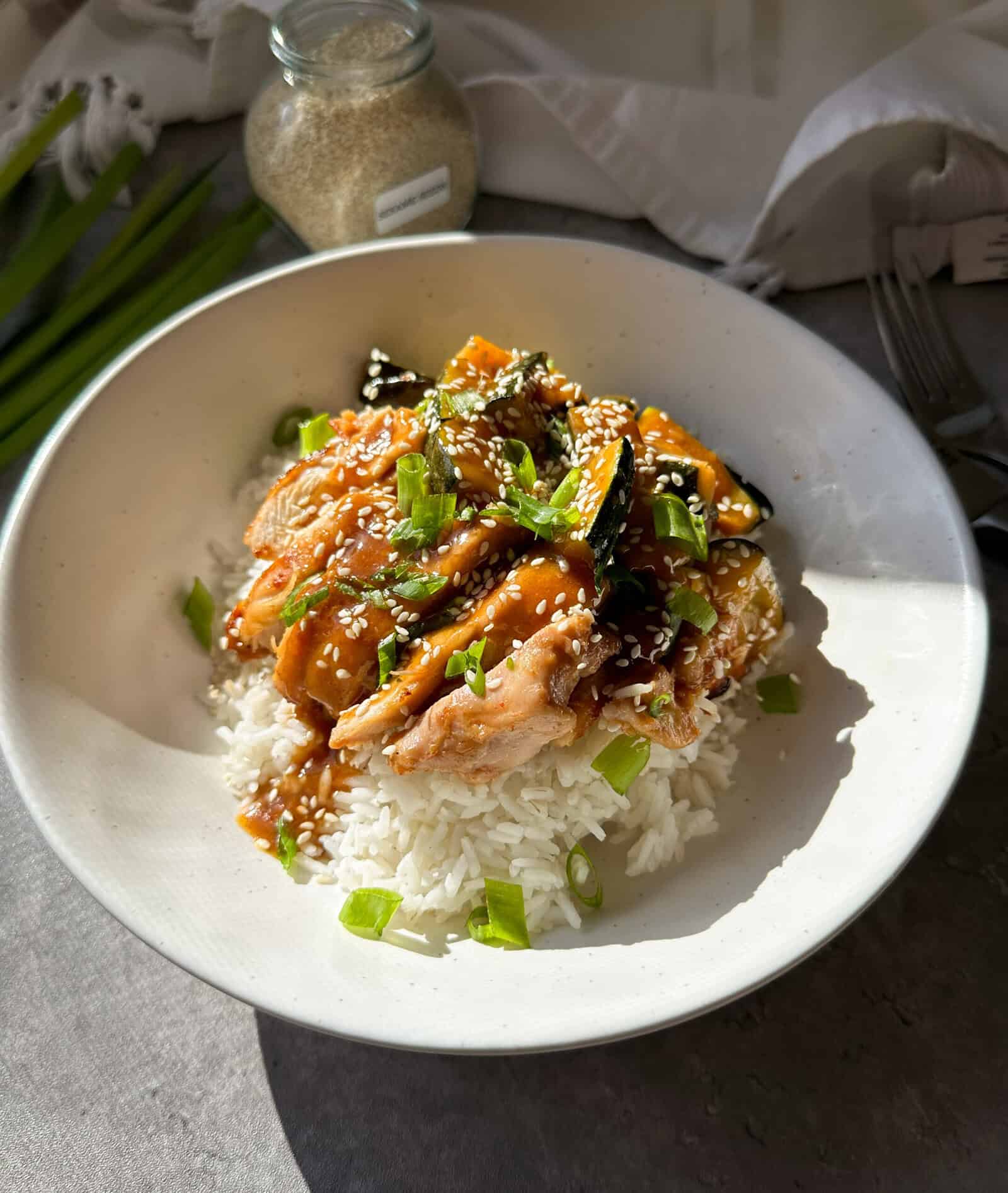 One-Pan Sticky Sesame Chicken & Zucchini - Sammy Montgoms