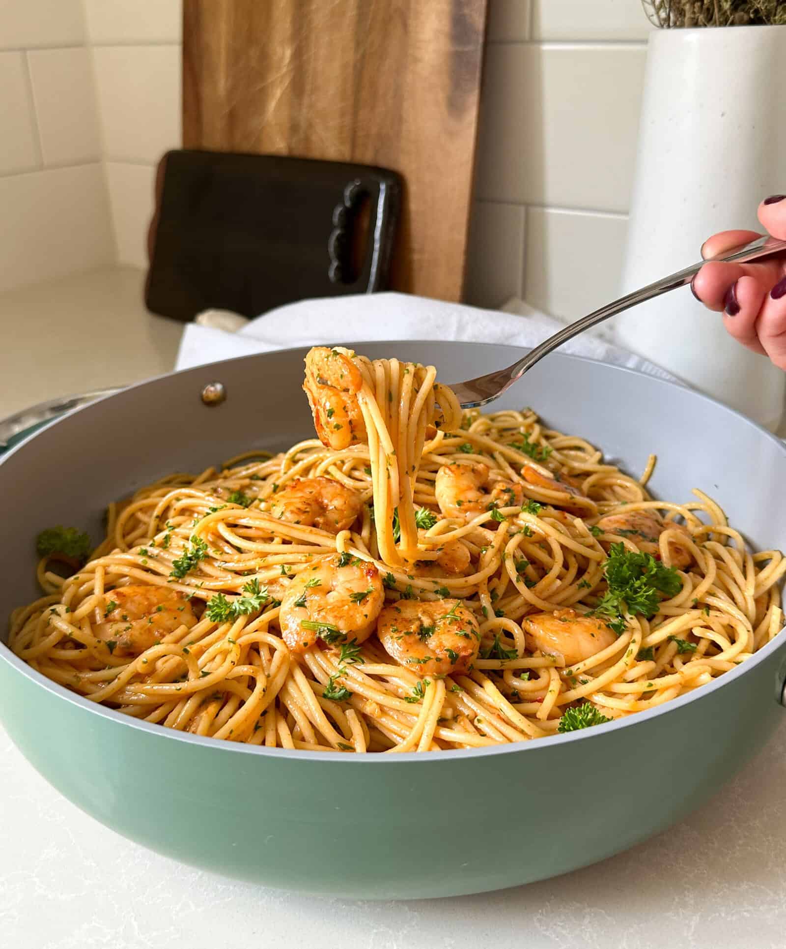 Spicy Shrimp Scampi Spaghetti