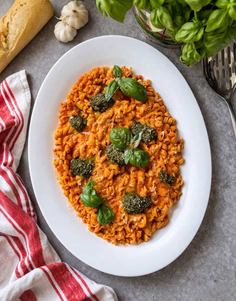 Spicy Pasta Alla Vodka with Pesto - Sammy Montgoms