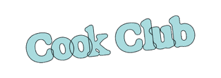 The words Cook Club are written in large, light blue bubble letters on a plain, light background.